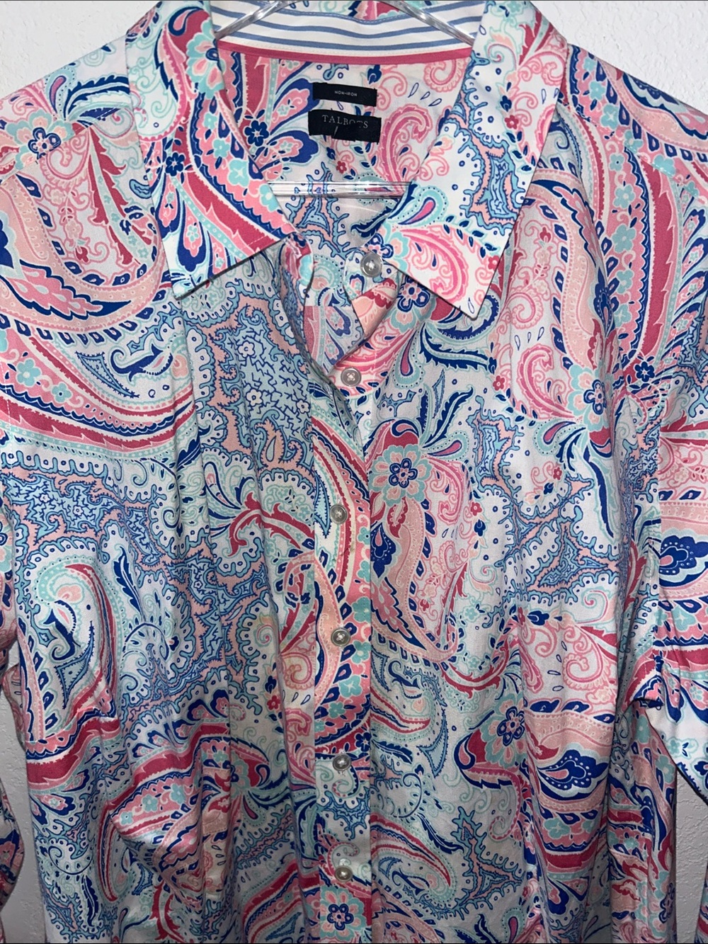 Talbots Non-Iron Button-Down Paisley Pink Blue  White 20W in EUC